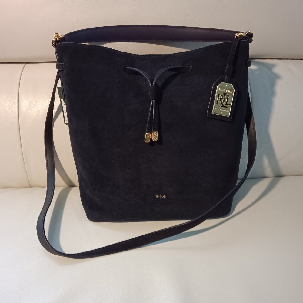 EUC Ralph Lauren Black Suede Drawstring Tote